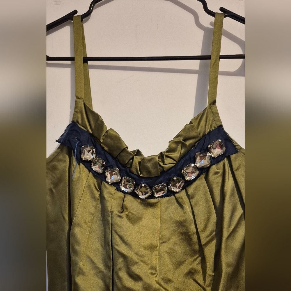 Vera Wang Olive Green Dress with Black Accents - Picture 4 of 9